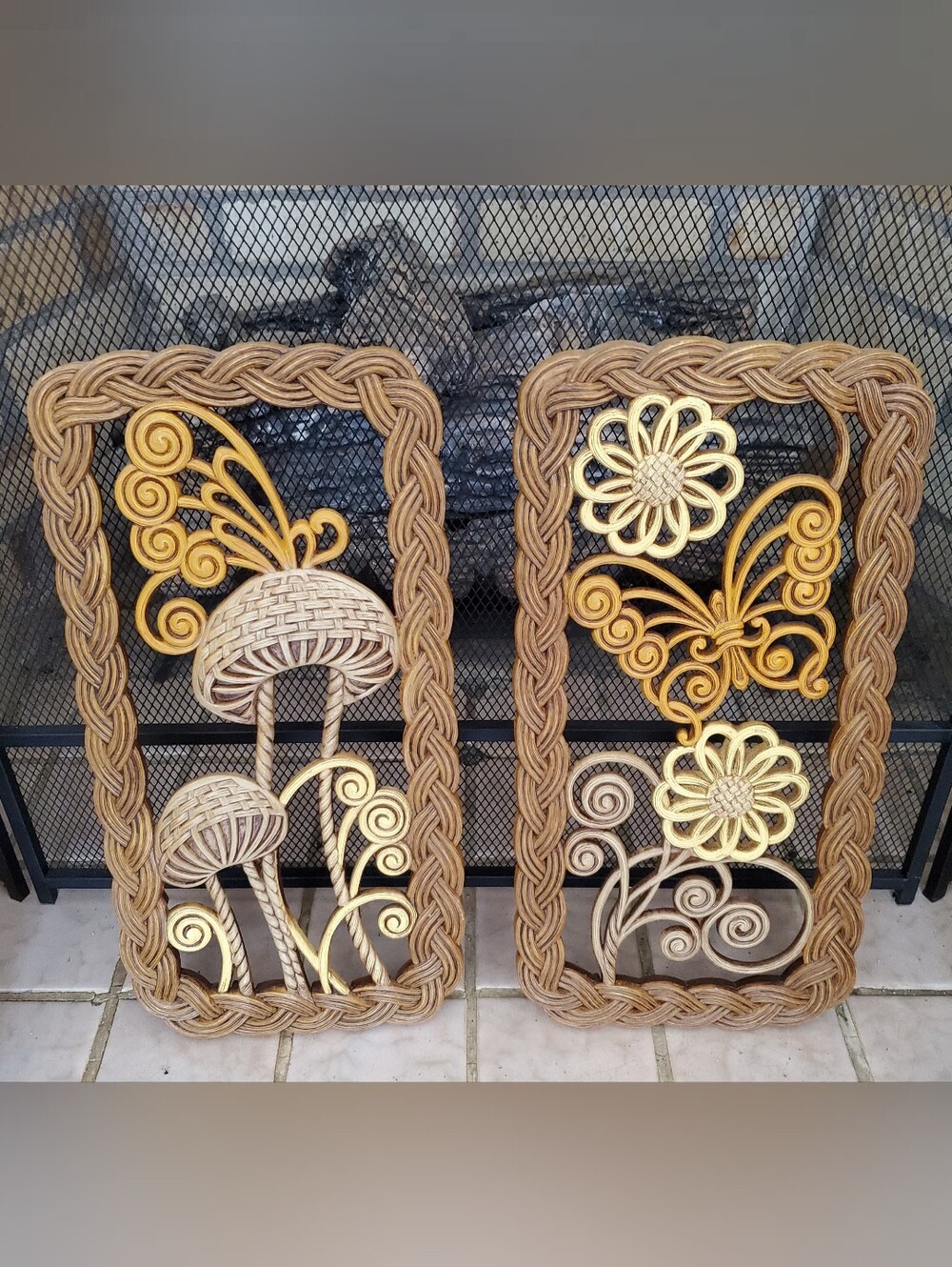 Vintage Burwood Mushroom Butterfly Wall Art Decor Set